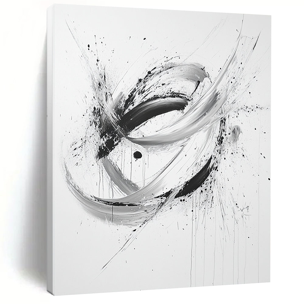 Black, White and Gray Dynamic Swirl "Hybrid Energy" Painting On Canvas HB290