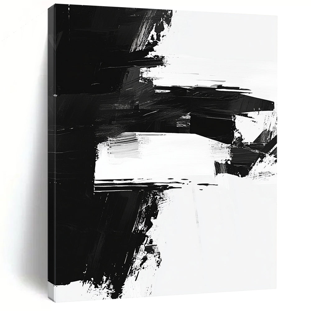 Black and White Abstract Blocks "Geometric Contrast" Painting On Canvas HB312