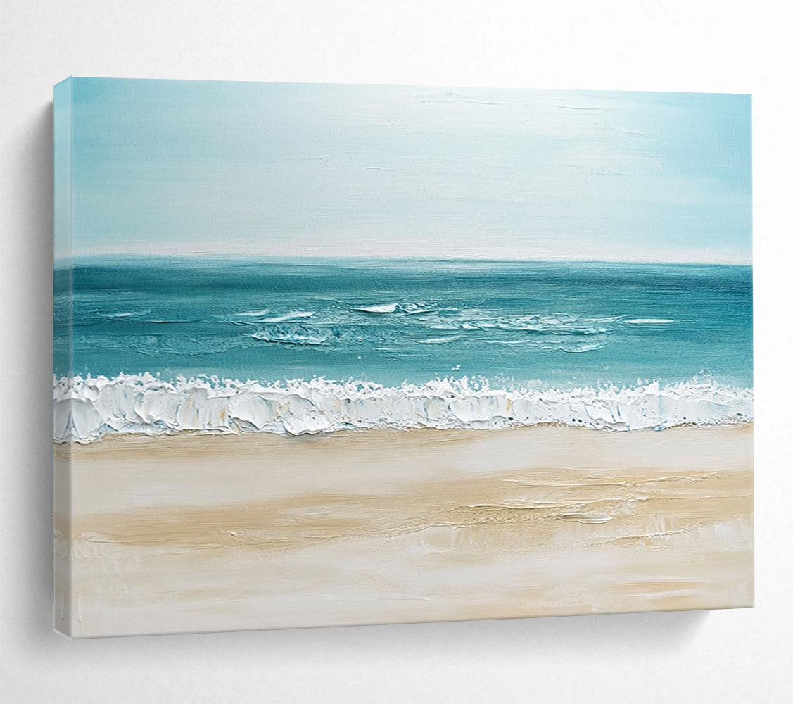 “Minimalist Beach” - Soft Blues, Beiges, Whites, Calm Beach Scene - Impasto Oil Painting HB1745