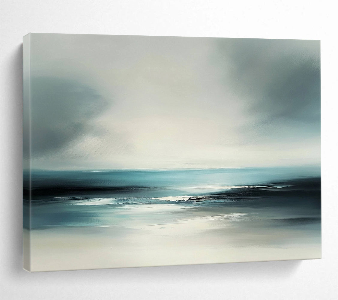 “Minimalist Sea Horizon” - Gray, Blue, White - Softly Blended Sea and Sky - Acrylic Painting HB1308