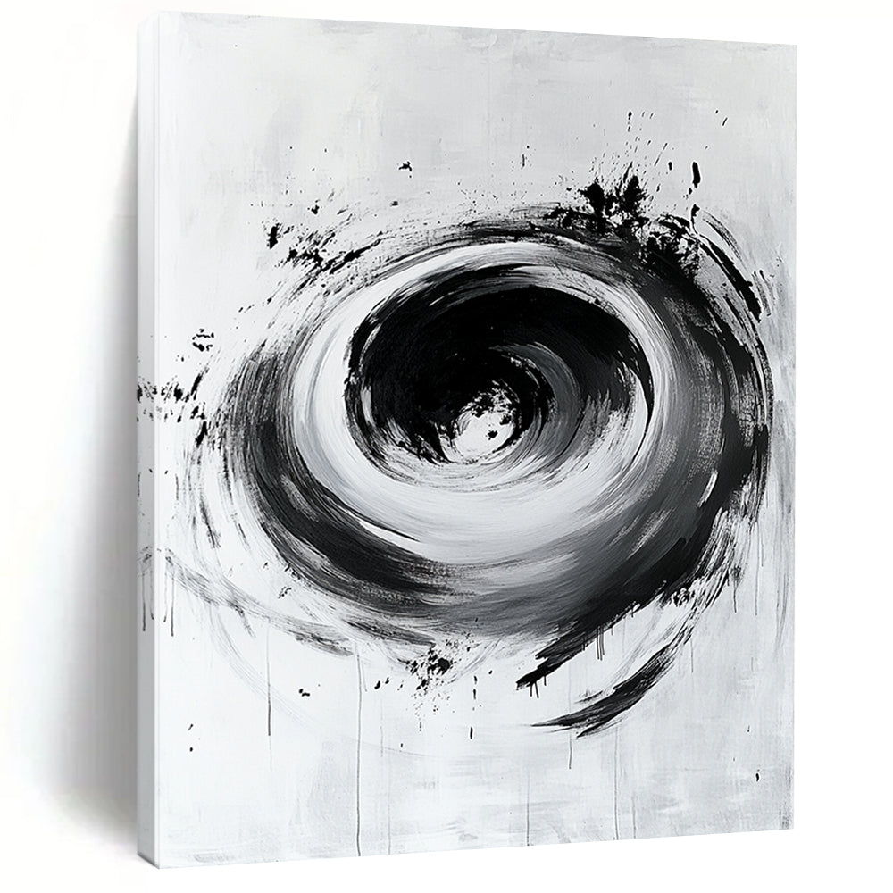 Black and White Swirling Vortex "Cosmic Pull" Painting On Canvas HB261