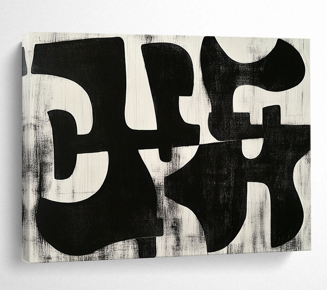 Black and White Abstract Shapes - Modern Geometric Painting On Canvas HB0458