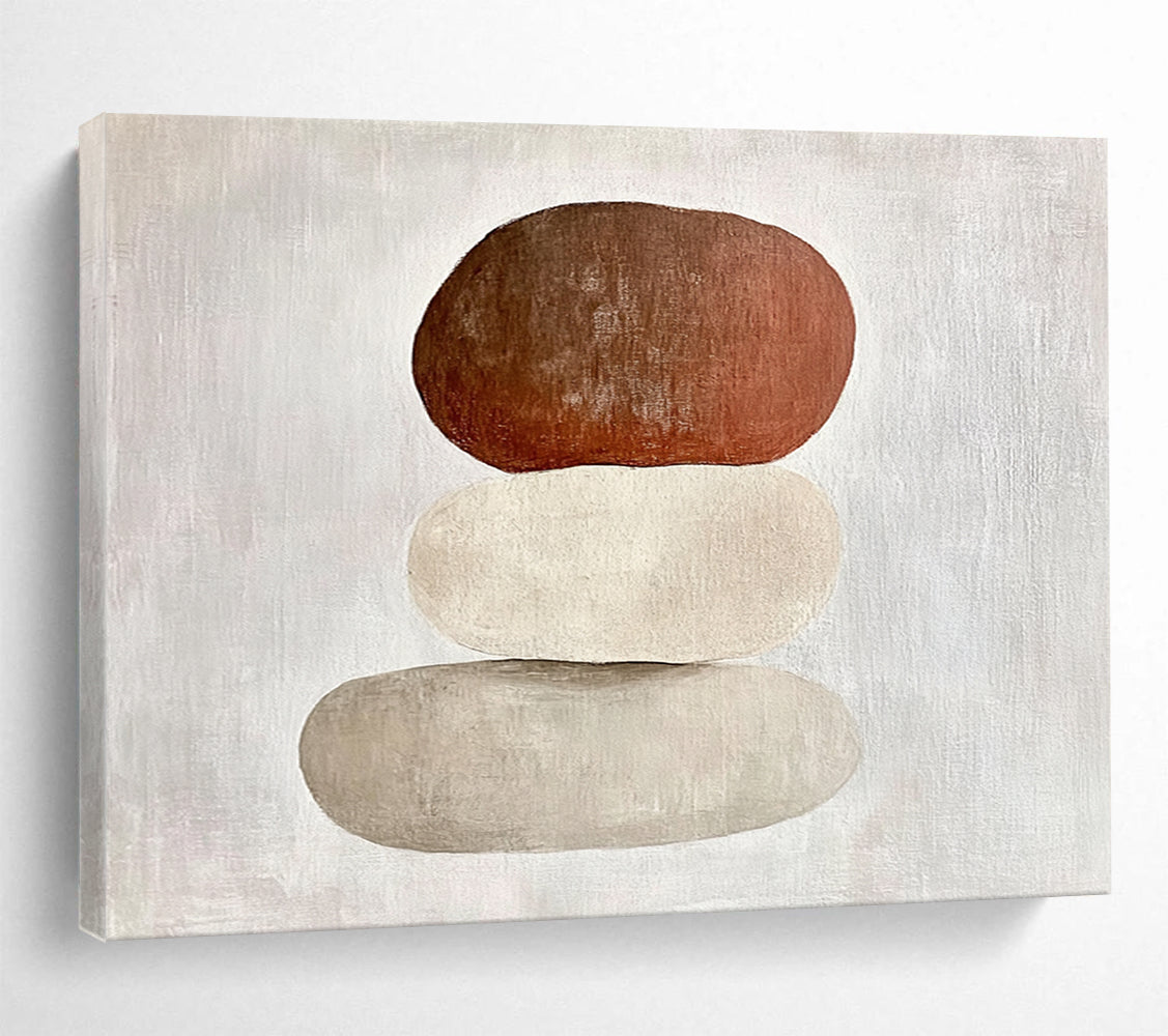 “Stacked Stones in Earth Tones” - Brown, beige, gray stones, Minimalist Still - Life Painting On Canvas HB0606