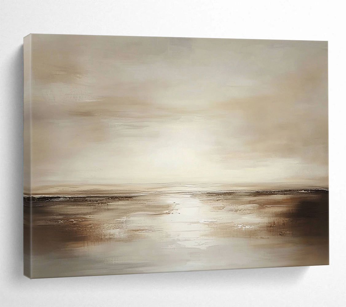 “Earthy Horizon” - Warm Browns, Soft Beiges, Vast Sky and Calm Sea Painting On Canvas HB0917