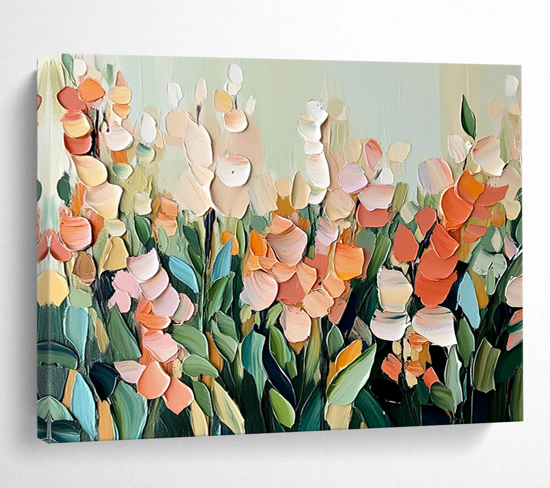 “Soft - Toned Floral Field” - Muted Palette, Layered Floral Landscape Painting On Canvas HB0878