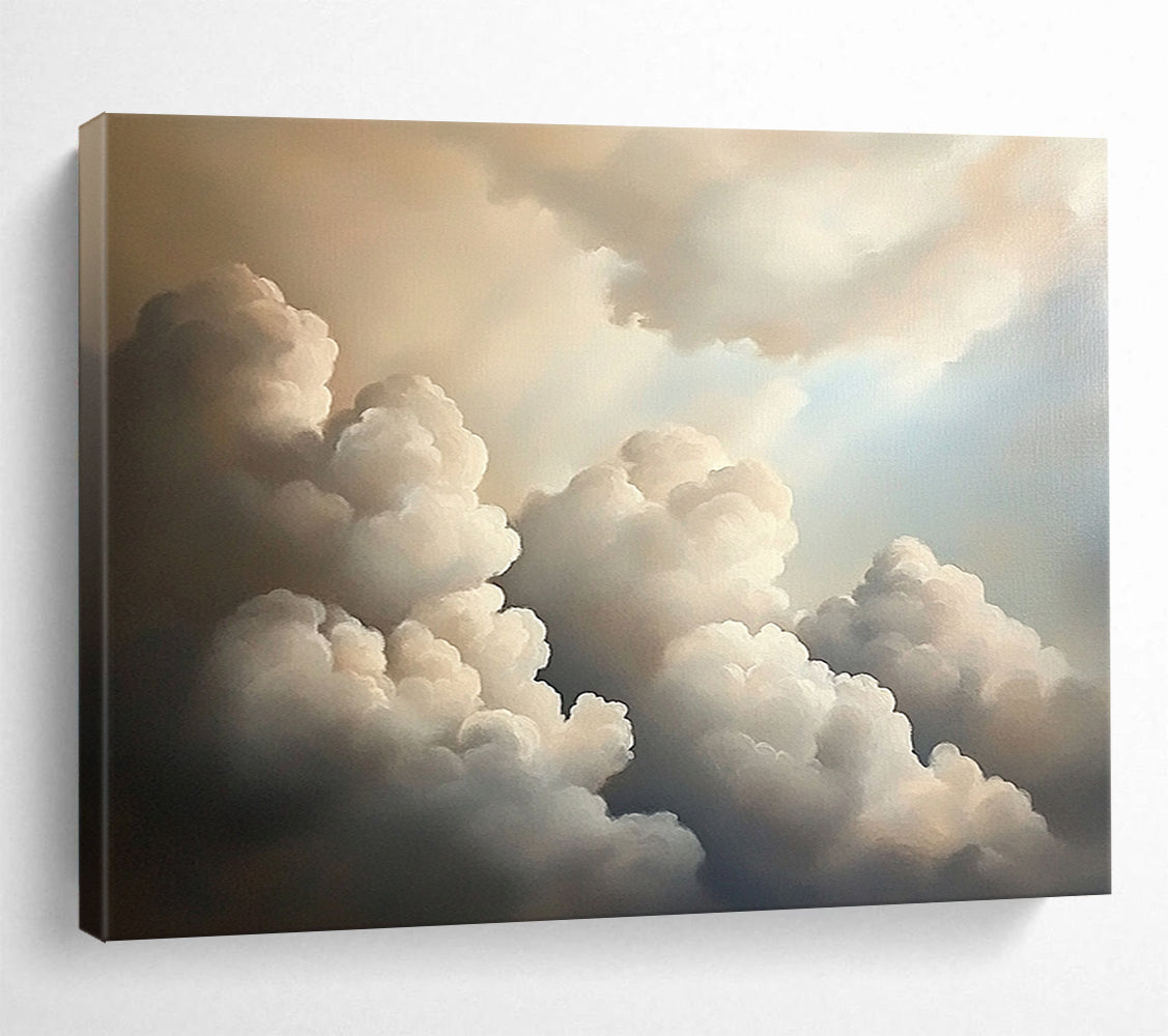 “Fluffy Clouds in Sky” - Whites, Greys, Browns, Sky Scene - Realistic Oil Painting HB1584