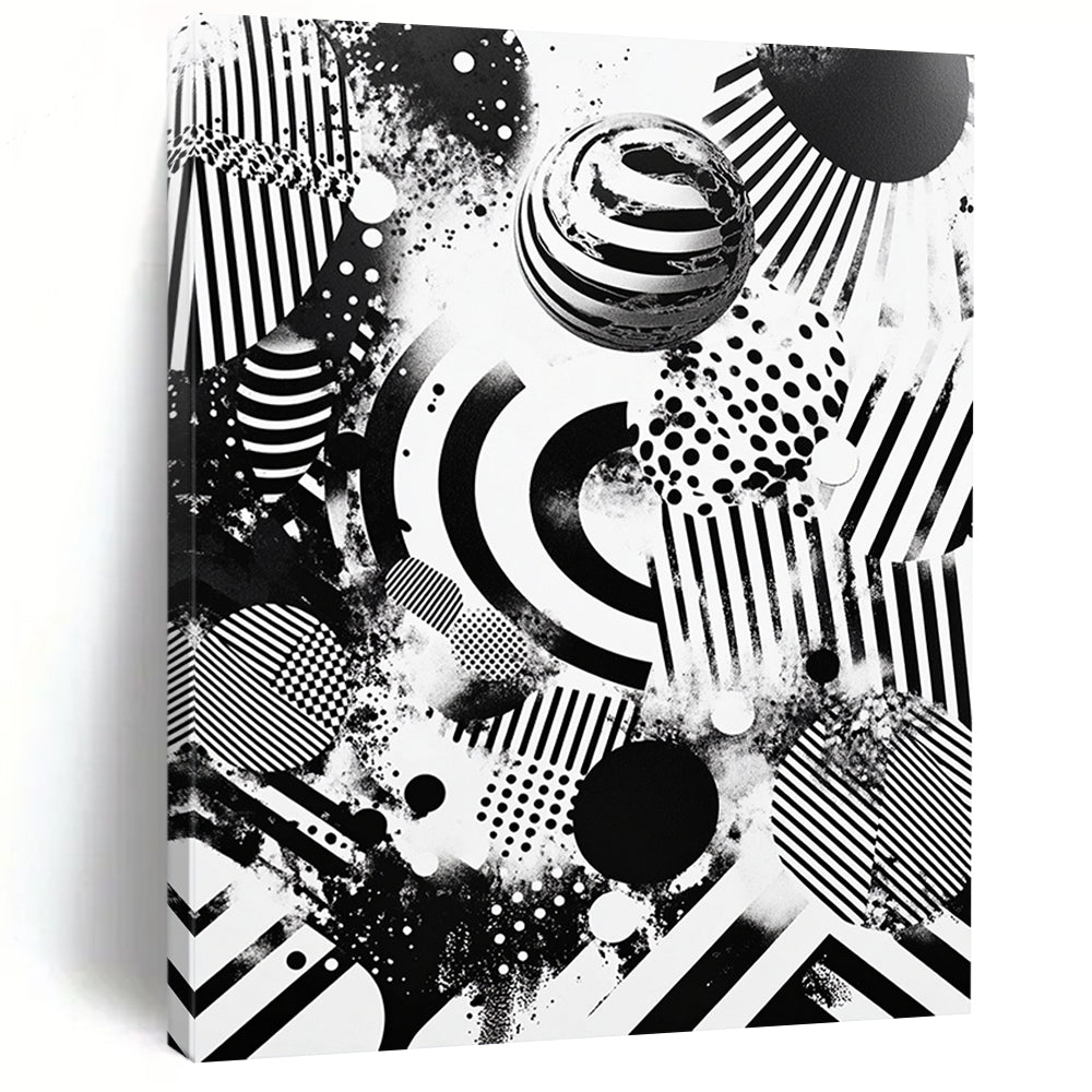 Black and White Mixed Shapes "Chaotic Unity" Painting On Canvas HB270