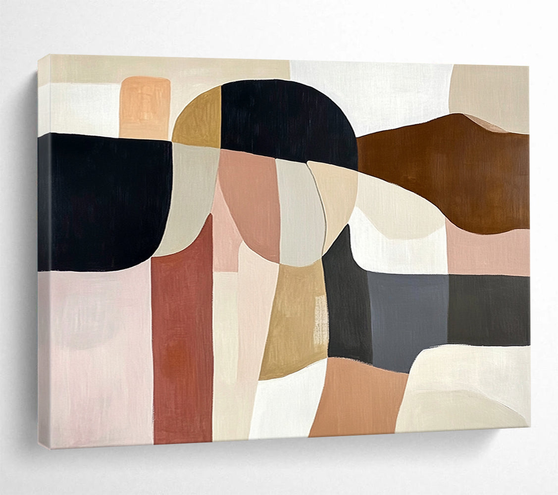 “Soft Geometric Shapes” - Beige, Pink, Brown, Abstract Forms - Minimalist Acrylic Painting HB1536