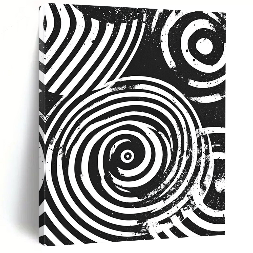 Black and White Concentric Circles "Perceptual Spin" Painting On Canvas HB284