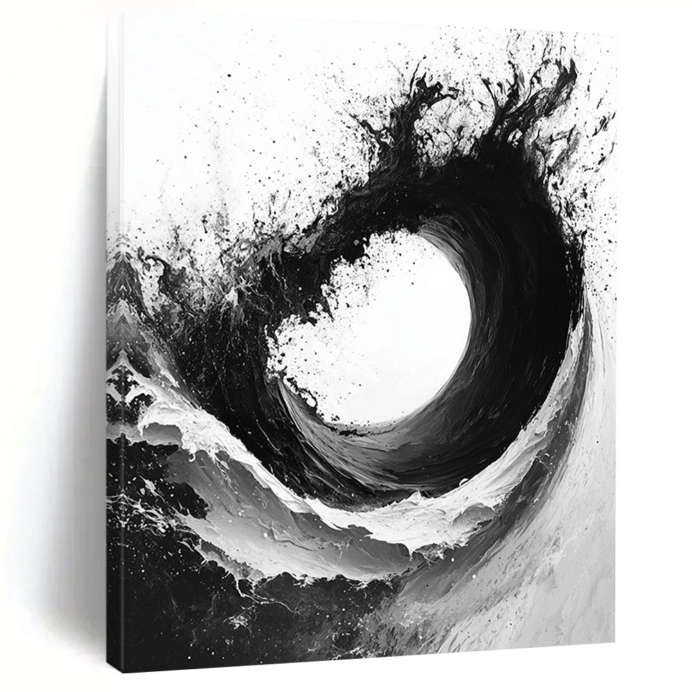 Black & White Ink Wave - “Powerful Ink Surge” Painting On Canvas HB229