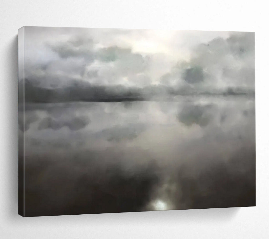 Monochrome Lake Reflection - Oversized Calm Bathroom Art DLZ124