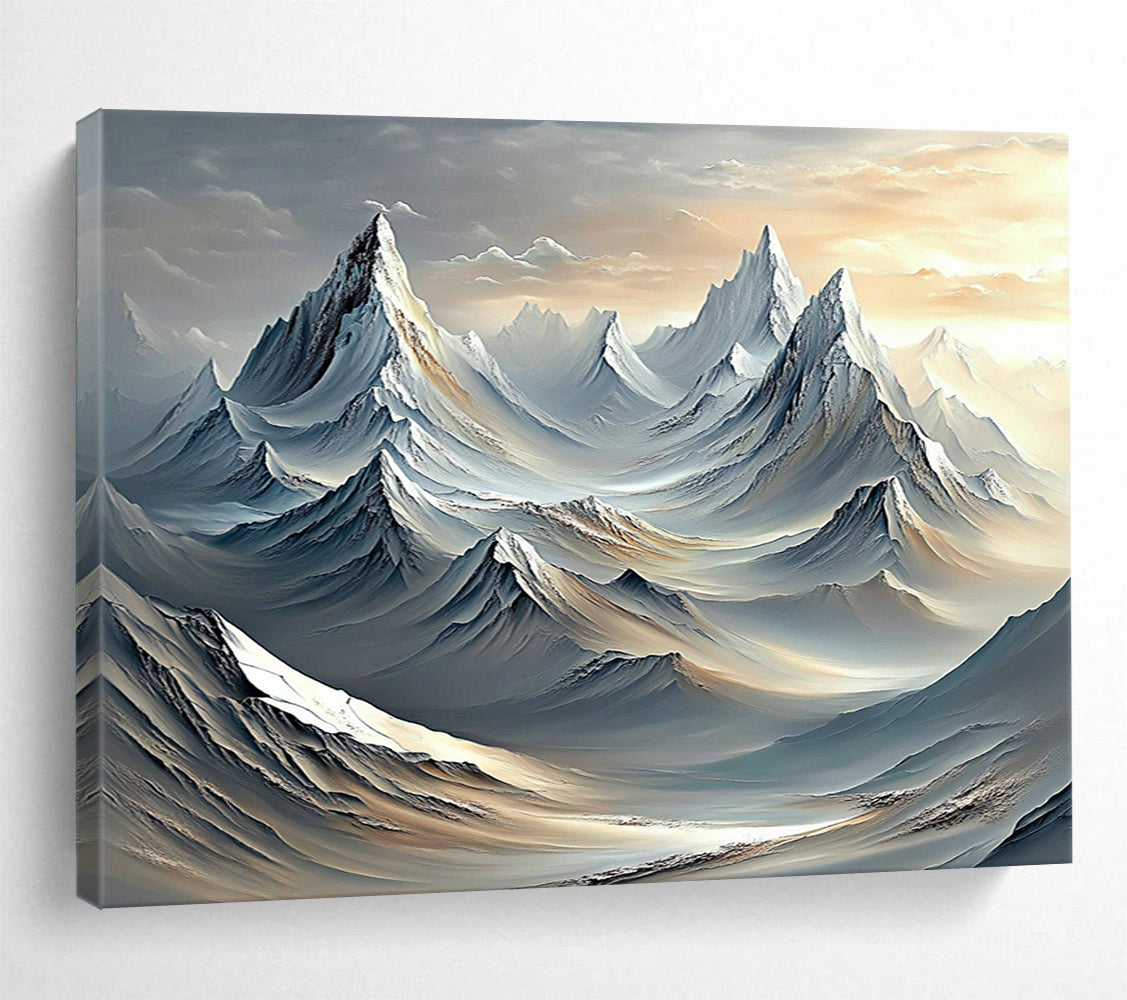 “Fantasy Mountain Range” - Gray, White, Fantasy Mountain Digital Art HB0721