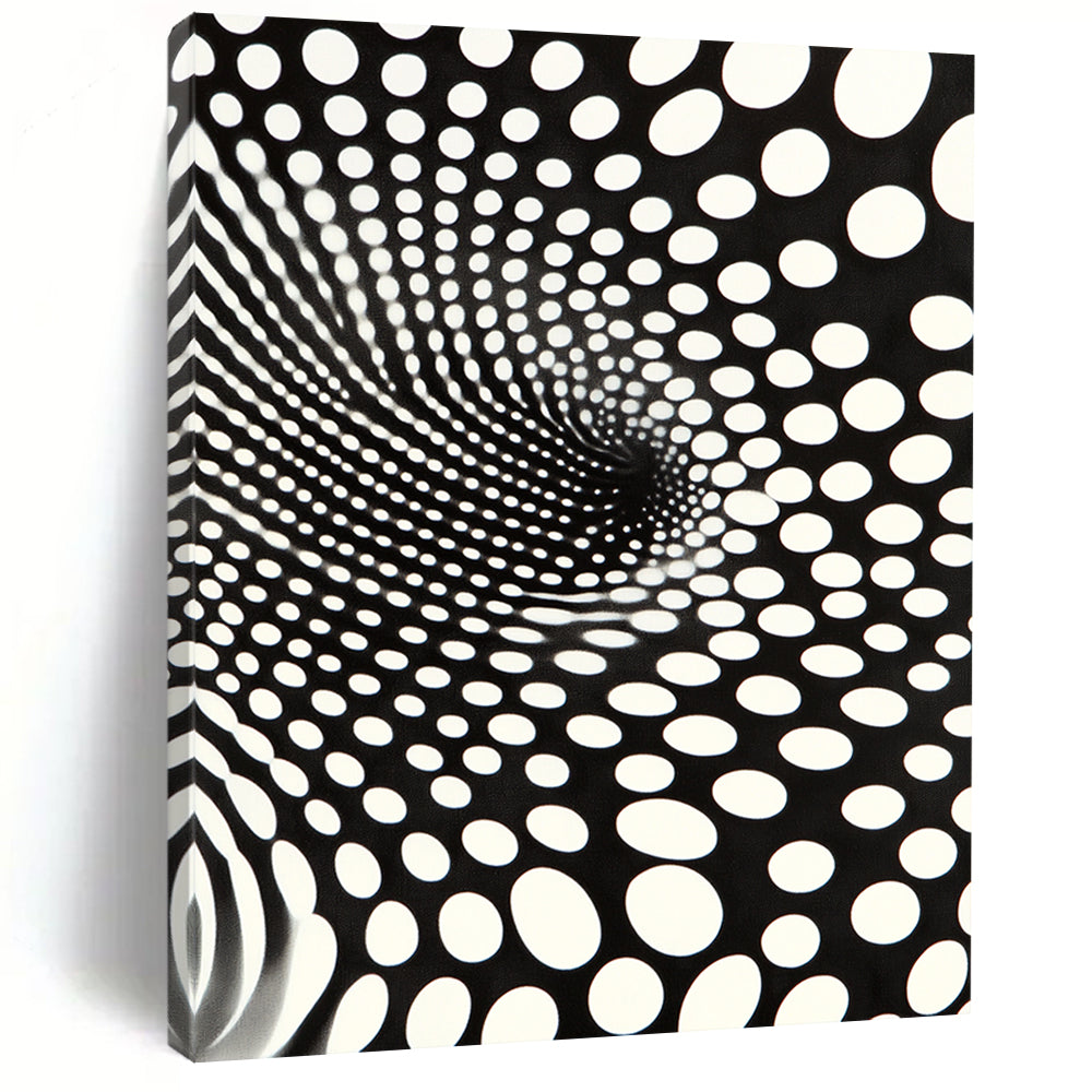 Black and White Dot Vortex "Optical Twist" Painting On Canvas HB254
