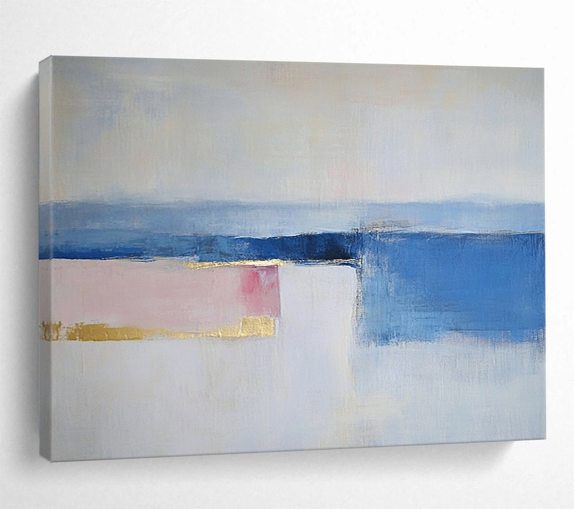 “Soft Horizon” - Blue, Pink, Gold, Minimalist Abstract Landscape Painting On Canvas HB1057