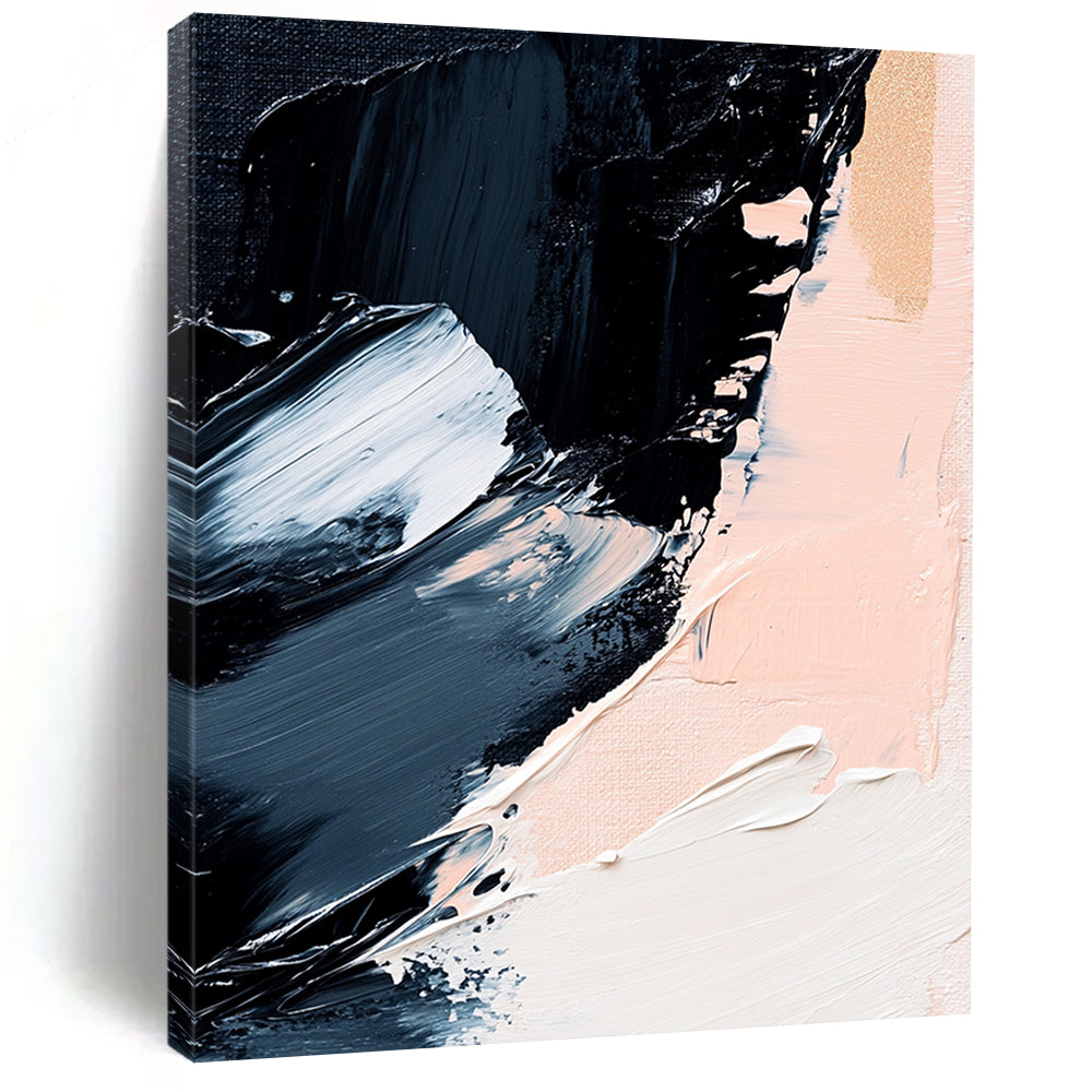 Black, White, Gold, Blush, Brush Strokes "Gilded Blush Drama" Abstract Gestural Painting On Canvas HB168