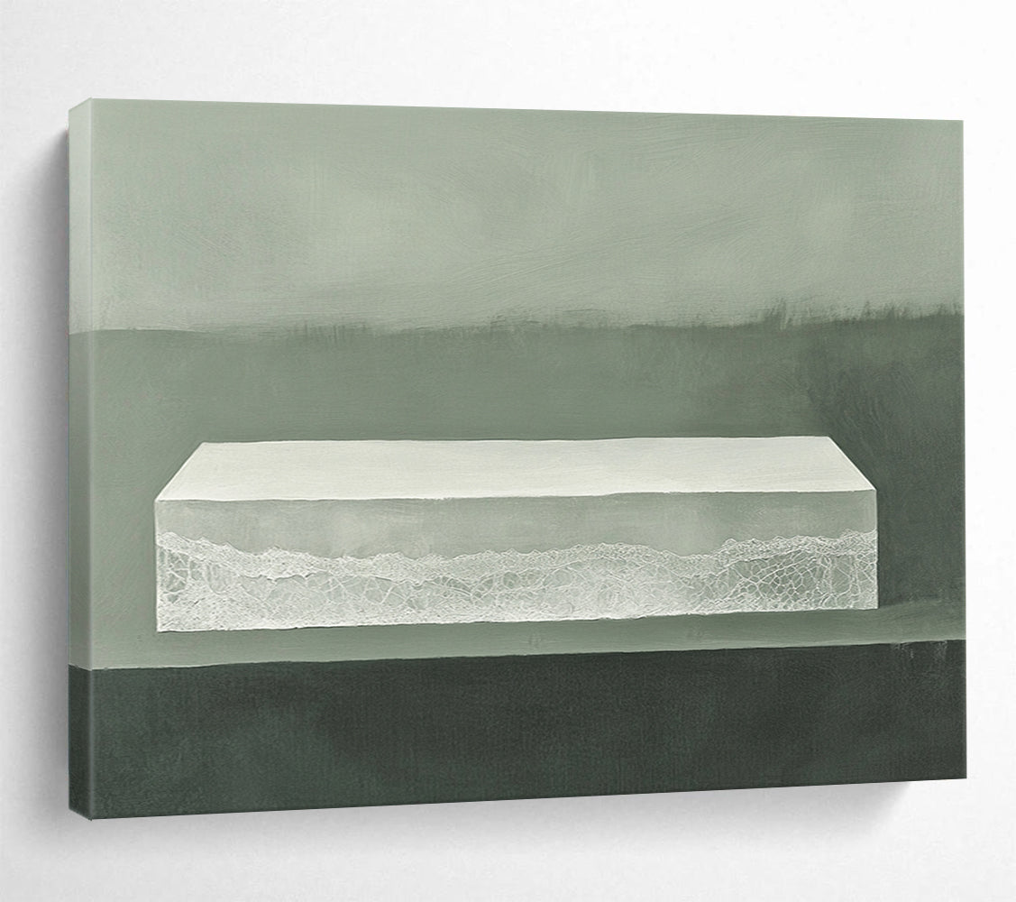 “Minimalist White Box with Lace” - White, Gray, Textured, Still Life Painting On Canvas HB0773