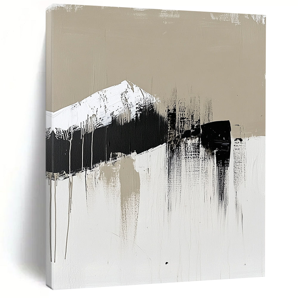 Contemporary hand-painted abstract art featuring a single brush stroke in neutral tones with black and white accents emphasizing minimalism. DLZ0971