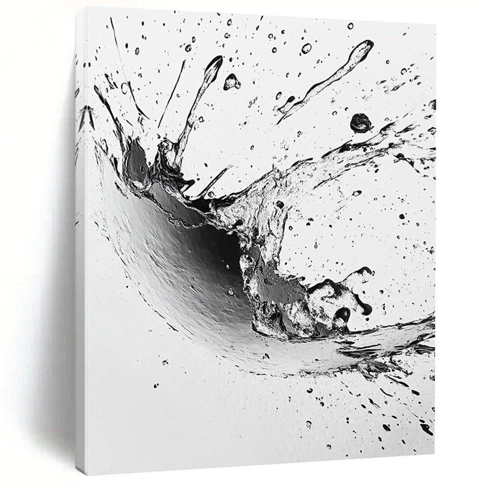 Black, White, Splashing Ink Drop "Ink Drop Explosion" Abstract Expressionist Painting On Canvas HB138