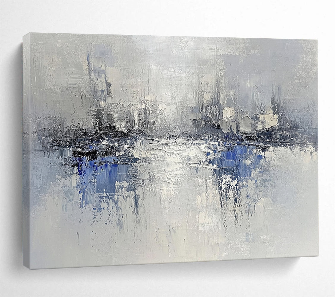 “Gray - Blue Abstract Waterscape” - Gray, Blue, Abstract Waterscape with Textured Reflections HB1118