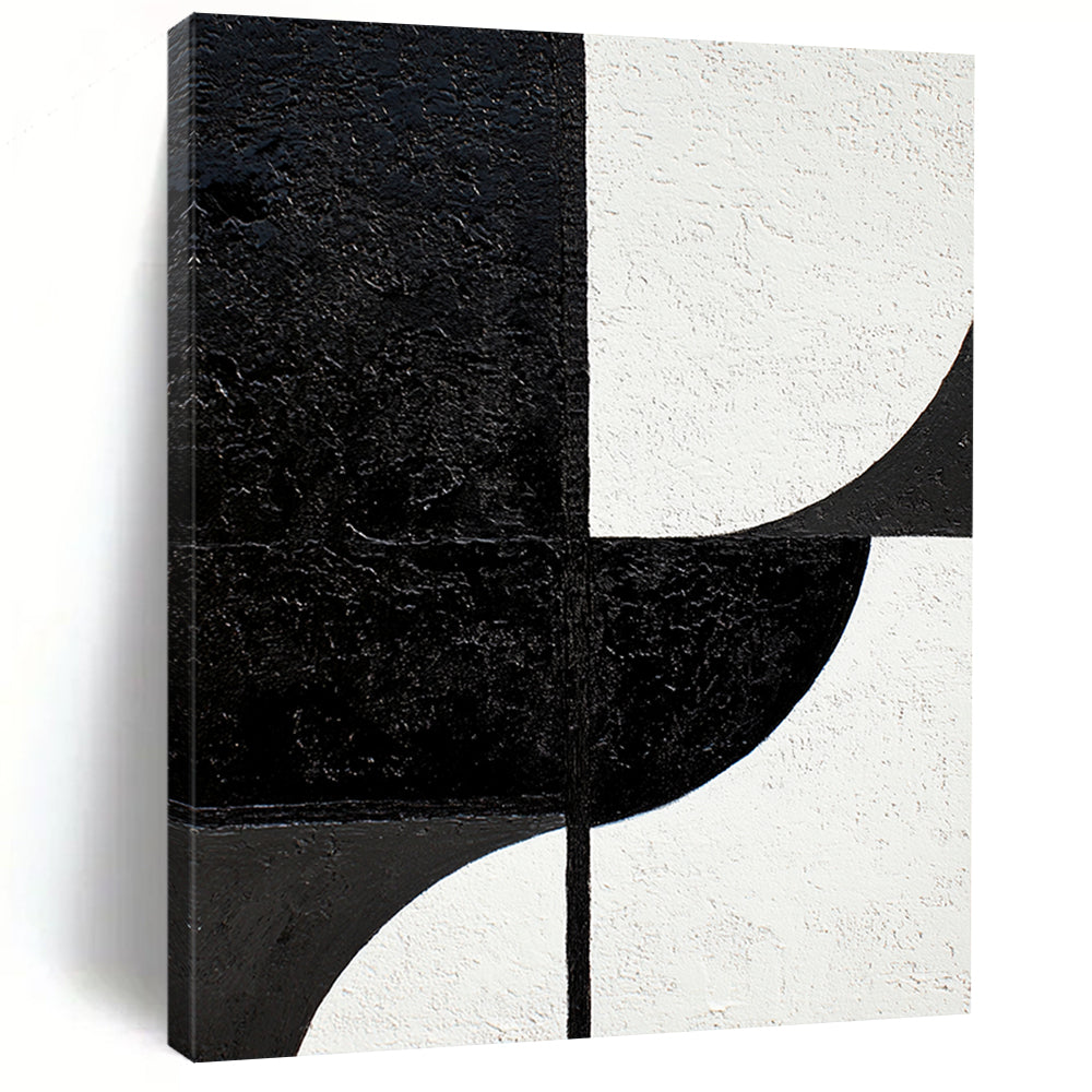 Black & White Geometric Shapes - “Minimalist Form Fusion” Painting On Canvas HB228