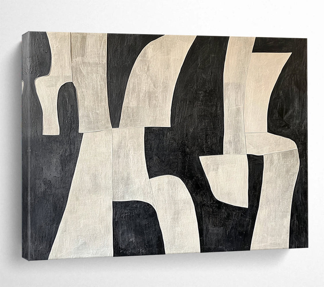 Monochromatic Abstract Forms - Minimalist Geometric Painting On Canvas HB0459