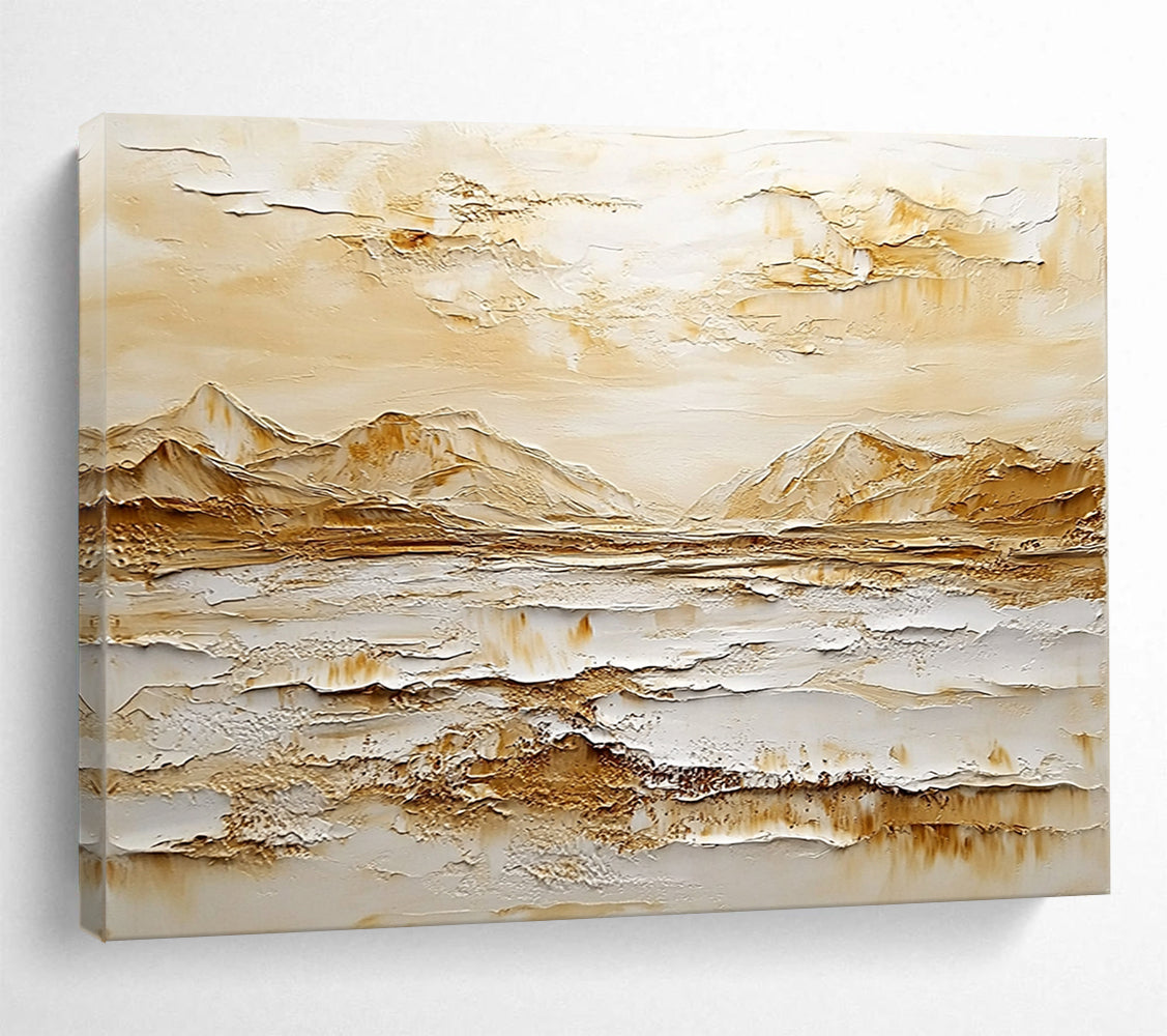 Neutral - Toned Textured Mountainscape - Minimalist Impasto Landscape Painting On Canvas HB0439