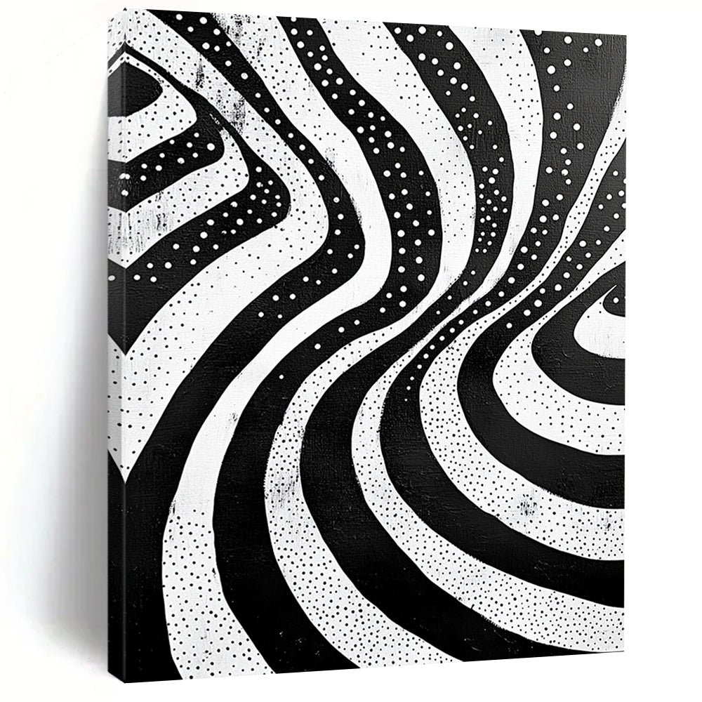 Black and White Wavy Dots "Rhythmic Flow" Painting On Canvas HB255