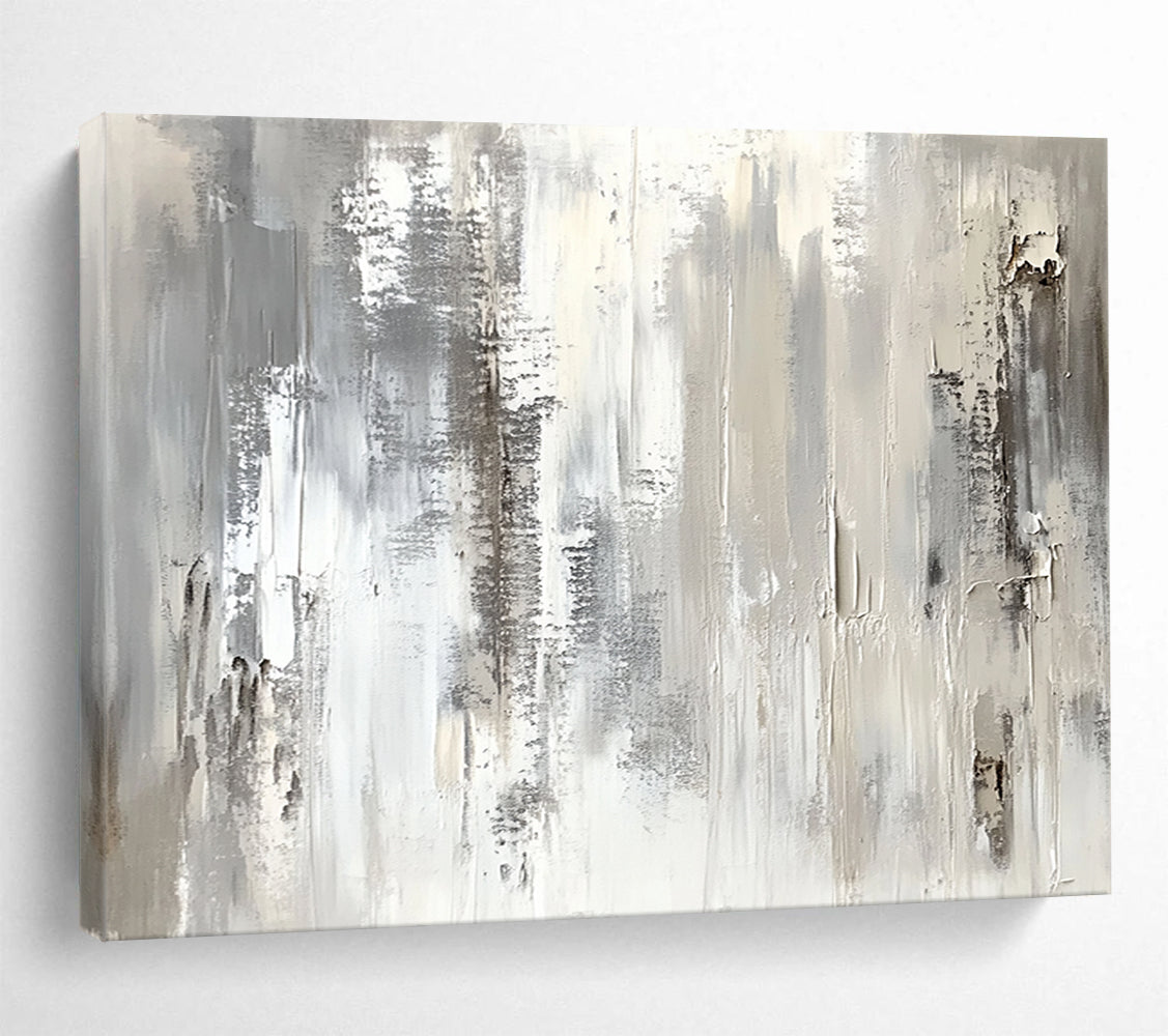 “Monochrome Textured Abstract” - Gray, White, Textured Brushstrokes Painting On Canvas HB0886