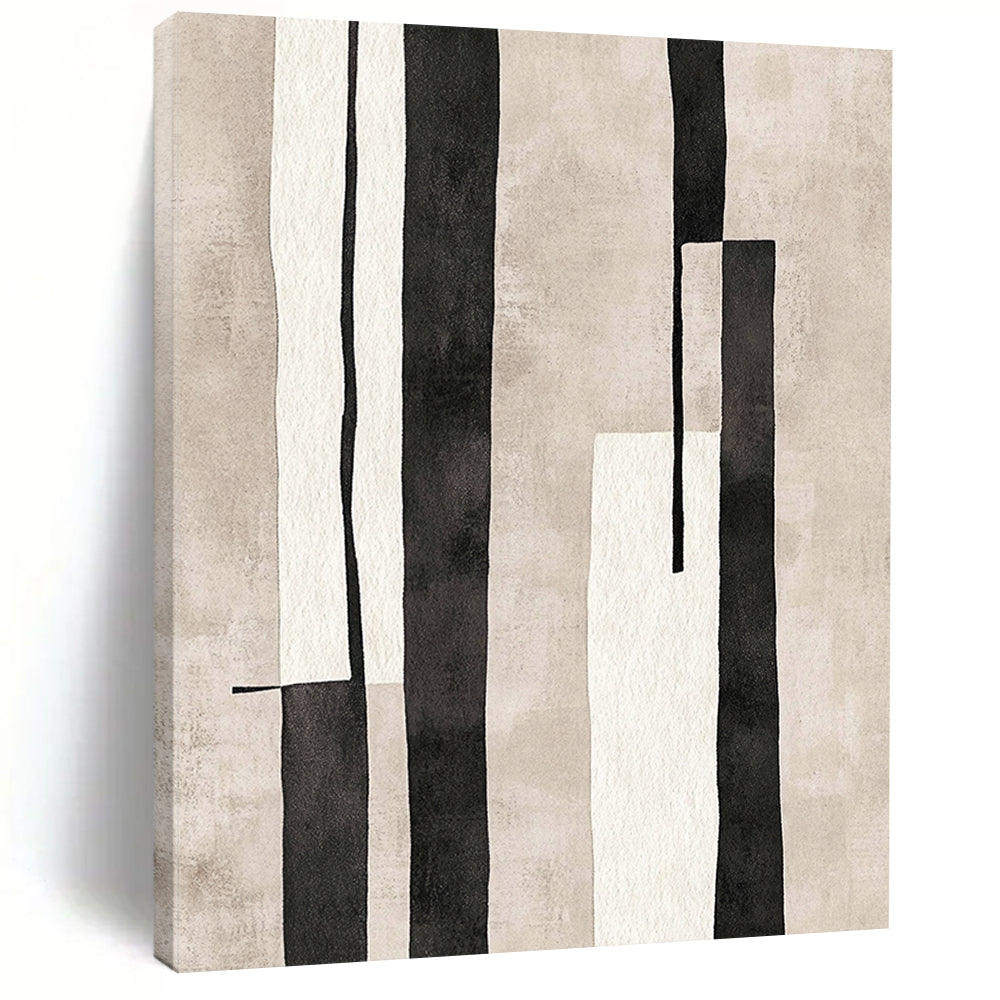 Large contemporary hand-drawn abstract art featuring vertical rectangular shapes in minimalist style with muted colors on textured paper inspired by Matisse. DLZ1270