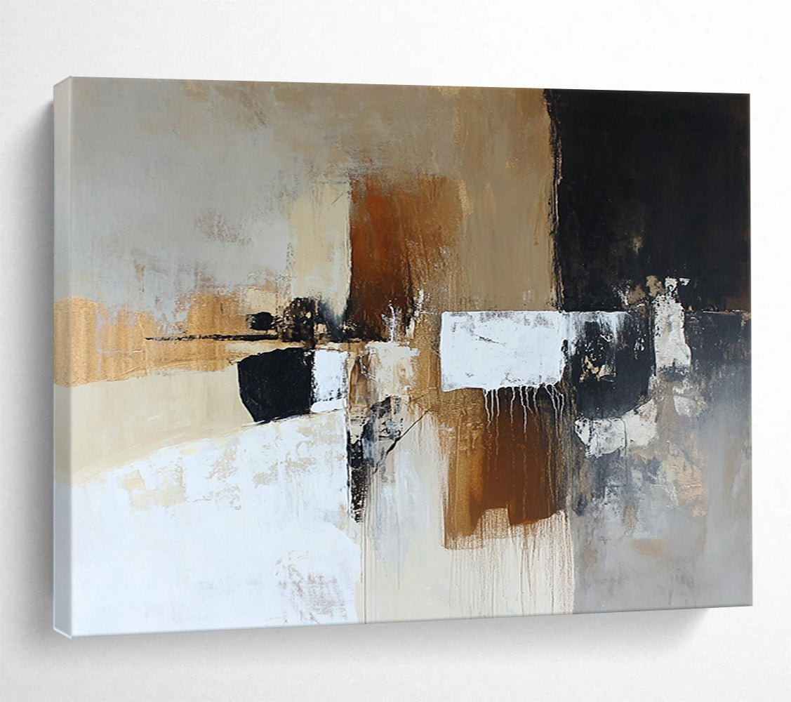 “Earthy Tones Abstraction” - Brown, Beige, Black, Textured Shapes - Abstract Oil Painting HB1526