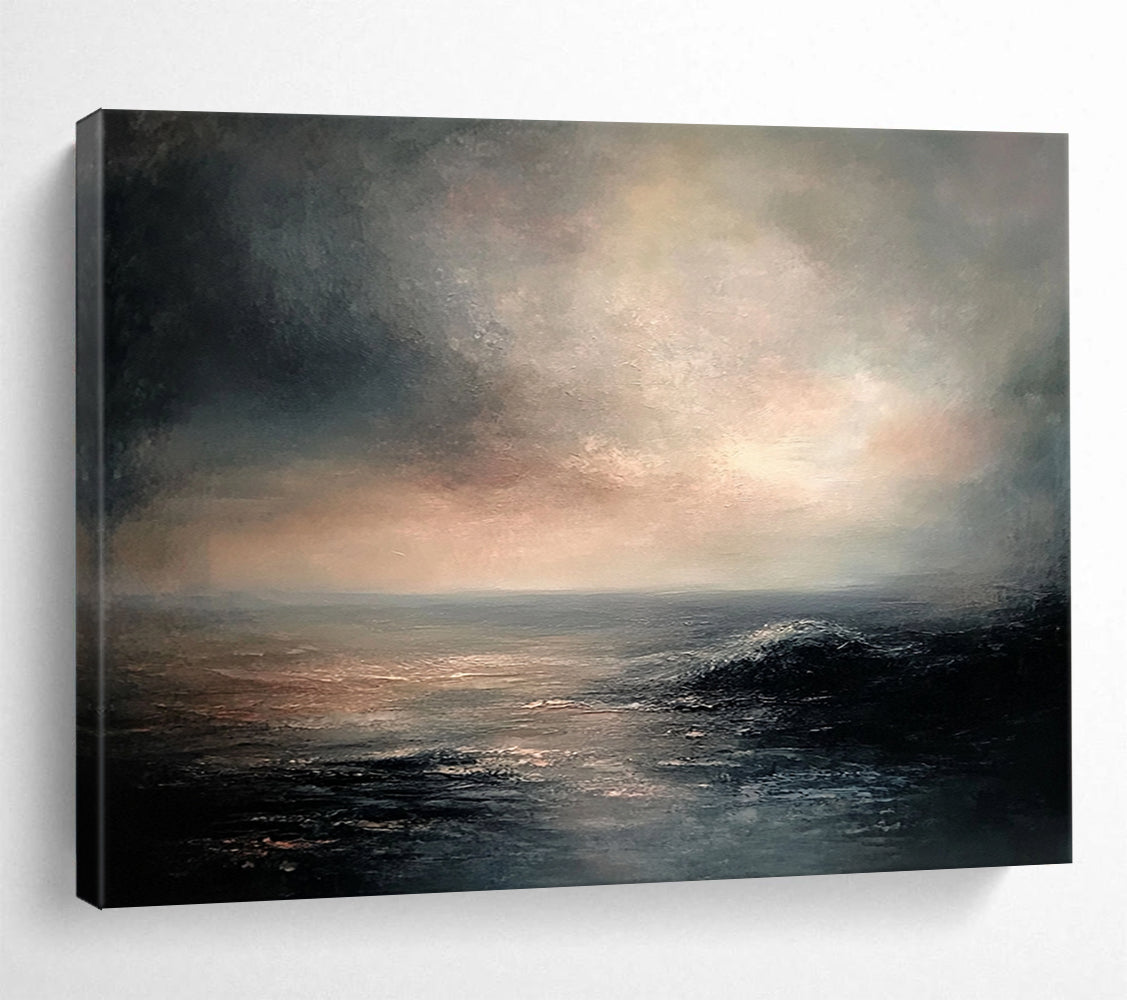 “Moody Dusk over the Ocean” - Greys, Pinks, Blues, Dramatic Sea - Scape - Romantic Oil Painting HB1561