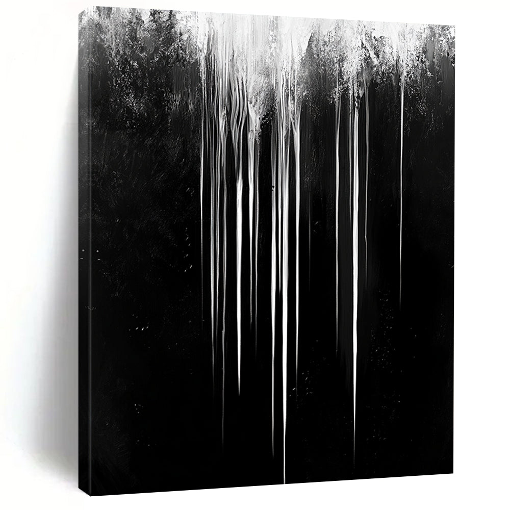 Gray - White Dripping Streaks "Mystic Stream" Painting On Canvas HB308