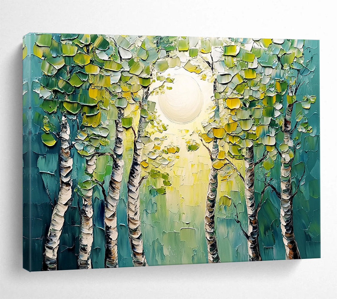 “Textured Forest Sunrise” - Green, Yellow, Blue, Textured Forest & Sun HB1133