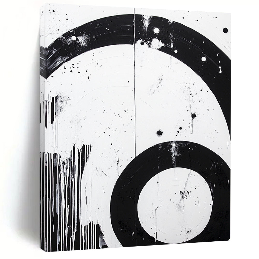 Black, White, Dripping Circles "Grungy Circle Drips" Abstract Street - Art Inspired Painting On Canvas HB180