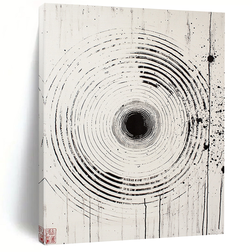 Black Rings with Splashes - “Ink - Wash Universe Rings” Painting On Canvas HB188