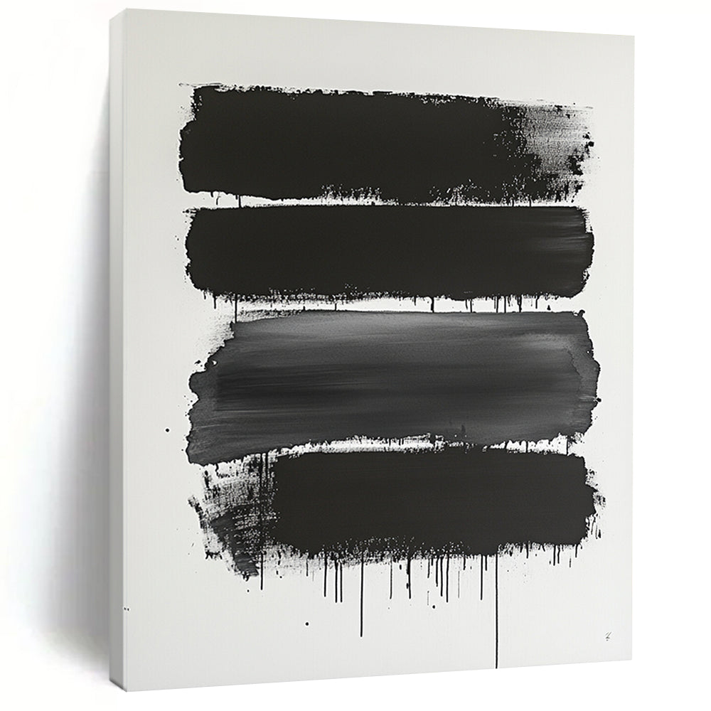 Black and Gray Dripping Stripes "Moody Flow" Painting On Canvas HB275