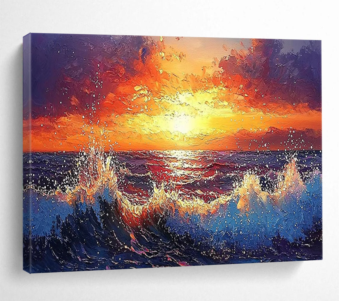 Fiery Sunset Ocean Art - Large Dramatic Living Room Focal Point DLZ165