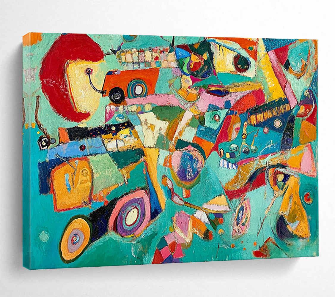“Colorful Abstract Chaos” - Teal, red, yellow, pink, Abstract Expressionist Painting HB0643