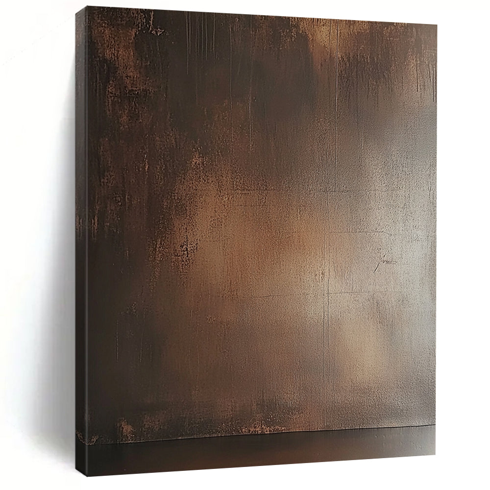 Contemporary abstract painting featuring a textured brown wall with subtle sheen and earthy tones enhancing a moody atmosphere. DLZ1690
