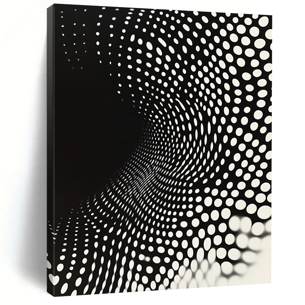 Black and White Dot Tunnel "Perceptual Path" Painting On Canvas HB264
