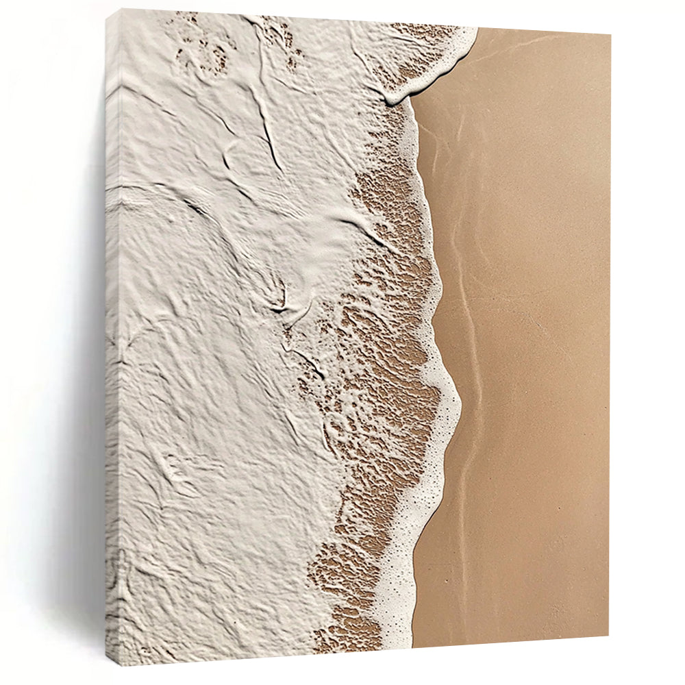 Contemporary abstract art showcasing intricate beige and white patterns blending with solid brown, evoking calmness and natural tranquility. DLZ1182