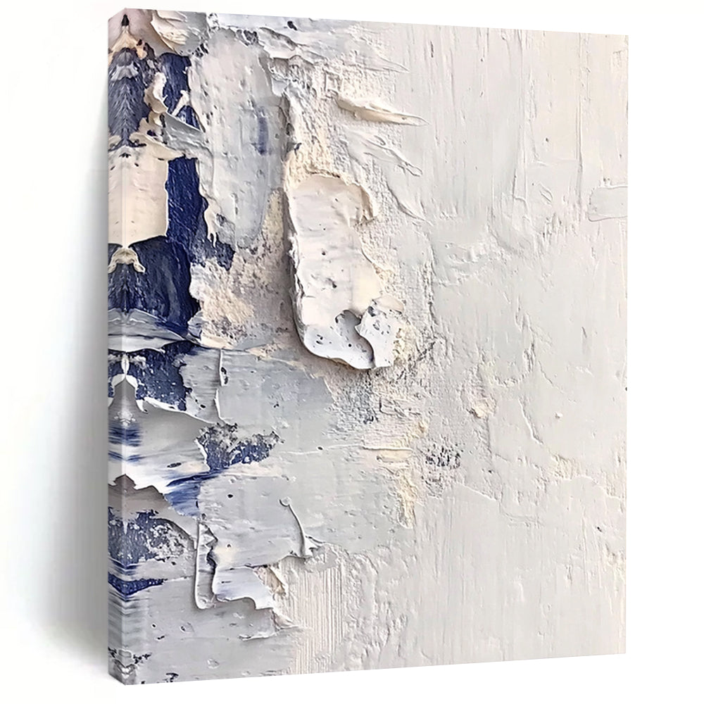 Large contemporary hand-painted abstract artwork featuring white snow and ice with thick impasto textures reminiscent of Richard Schmid's style. DLZ0676