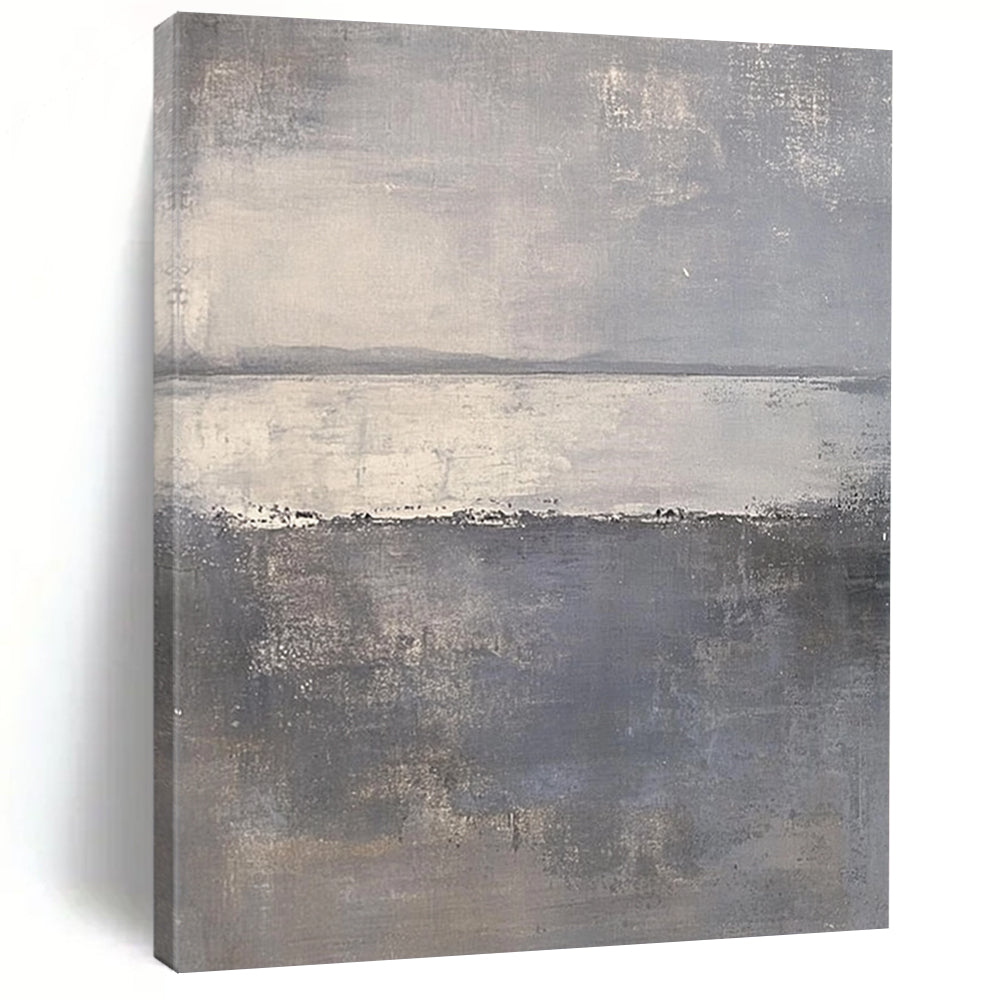Large contemporary hand-painted abstract art featuring soft gray and white hues with tranquil sea elements creating a serene and calming atmosphere. DLZ0281