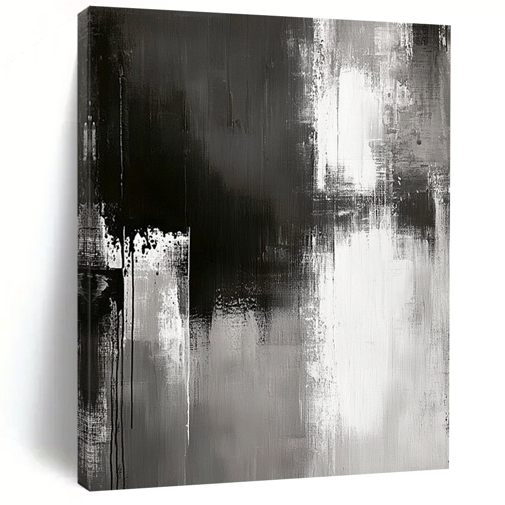 Contemporary abstract painting with grungy grey textures muted colors and simple brush strokes on a textured canvas for modern art lovers. DLZ0304