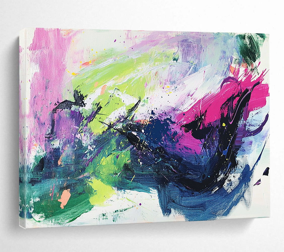 “Vibrant Color Splash Abstract” - Vibrant Palette, Energetic Splashes Painting On Canvas HB0875