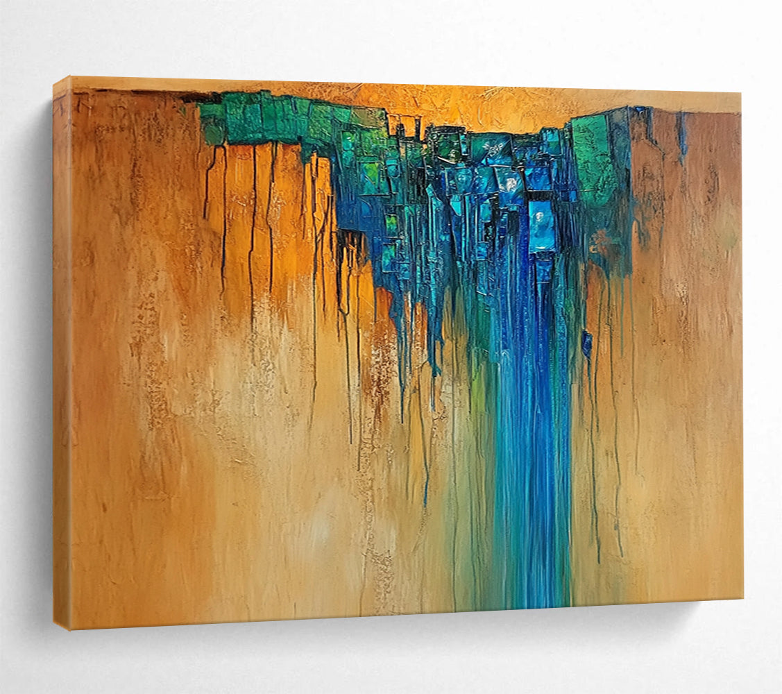Brown and Blue Abstract Waterfall - “Cascading Colors” Painting On Canvas HB1465