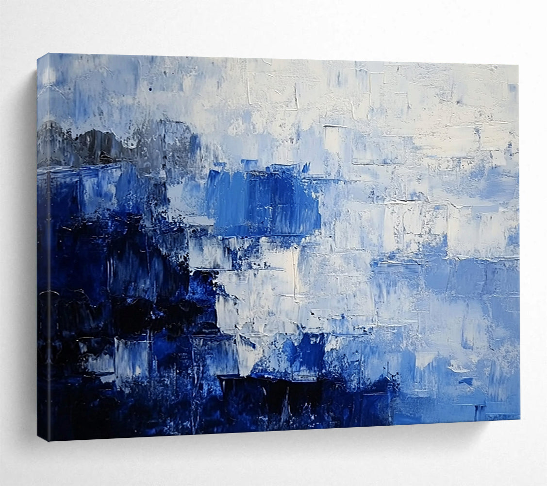 “Blue - Gray Abstract Block Patterns” - Blue, Gray, Block Shapes Painting On Canvas HB0837