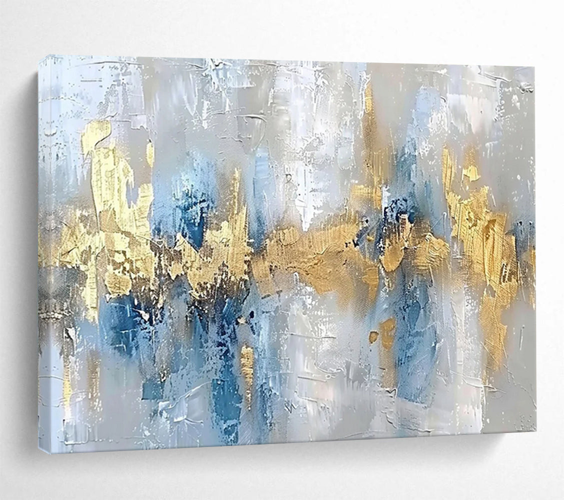 Blue & Gold Abstract Serenity - Calming Bedroom Retreat DLZ046