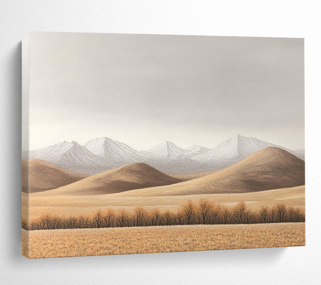 “Minimalist Mountain Landscape” - Brown, White, Gray, Simplified Nature Scene - Oil Painting HB1652
