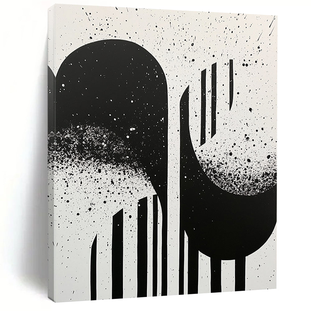 Black, White, Splattered Shapes "Ink Splatter Silhouettes" Abstract Expressionist Painting On Canvas HB175